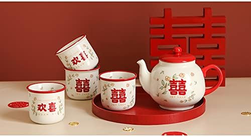 Chinese Porcelain Tea Cup Set, Ceramic Tea Set with Tray for Wedding Party Home Decor Housewarming Ceremony (4 tea cups+1 teapot+ 1 tray) - Image 2