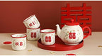 Chinese Porcelain Tea Cup Set, Ceramic Tea Set with Tray for Wedding Party Home Decor Housewarming Ceremony (4 tea cups+1 teapot+ 1 tray) - Image 2