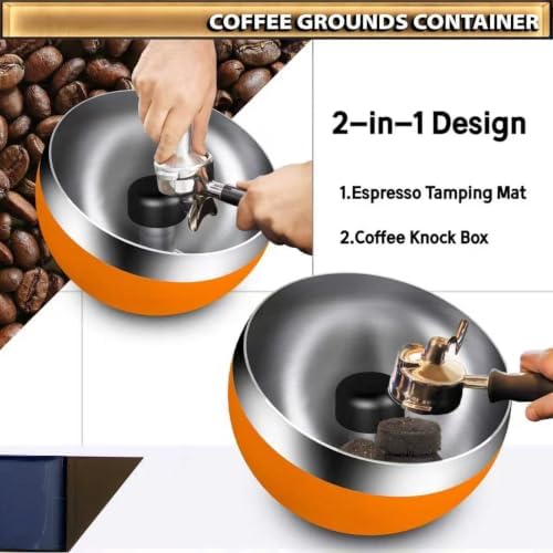 Upgraded Stainless Steel Espresso Knock Box Coffee Knock Box with Glass Lid and Magnetic Removable Knock Bar, Holds 20Double Espresso pucks & Coffee Grounds(Orange) - Image 7