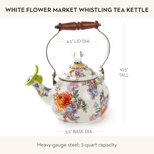 MACKENZIE-CHILDS Whistling Tea Kettle, White Flower Market - Image 4