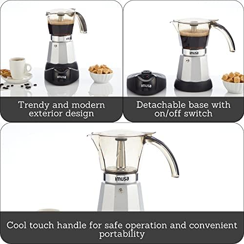 IMUSA 6 or 3 Cup Electric Espresso Maker with Cool-touch Handle, Silver - Image 2