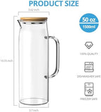3 Sets Glass Pitcher with Lid, 50 oz / 1500 ml Water Carafe with Handles Hot Cold Beverage Water Jar Glass Jug (Bamboo lid) - Image 2