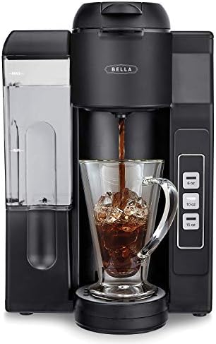 BELLA Single Serve Coffee Maker, Dual Brew, K-cup Compatible - Ground Coffee Brewer with Removable Water Tank & Adjustable Drip Tray, Perfect for Travel Mug by bella