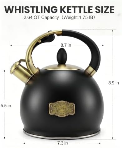Whistling Tea Kettle Stovetop Stainless Steel, 2.64 Quart （Black） - Image 3