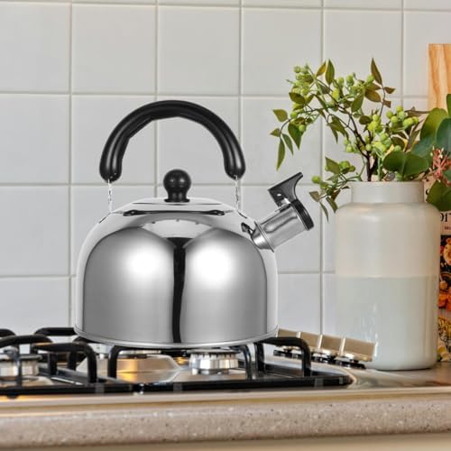 Amosfun Stainless Steel Whistling Tea Kettle Stovetop Tea Kettle with Flat Bottom Ergonomic Cool Handle Compatible with Induction Gas and Electric Cooktops 7.87 Home or Camping - Image 4