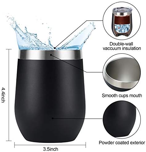 8 Pack 12Oz Stainless Steel Wine Tumblers, Insulated Wine Tumbler, Double Wall Insulated Wine Glass, Stainless Steel Stemless Wine Cups with Lids for Coffee, Wine, Cocktails, Champaign, Black - Image 6
