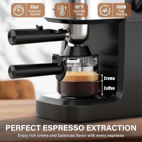 XIXUBX Espresso Machine, 6 Bar Compact with Milk Frother, Stainless Steel - Image 3