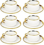 ALIMOTA 3oz White Gold Ceramic Coffee Mug Set of 6, Latte Mugs with Saucers, White Latte Cups and Espresso Mug for Specialty Coffee Drinks, Latte, Cafe Mocha, Tea by YourLifeCollector