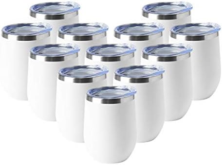 HASLE OUTFITTERS 12oz Wine Tumbler with Lid Stemless Wine Glasses Double Wall Vacuum Travel Mugs stainless steel Coffee Cup for Cold & Hot Drinks Wine Coffee Cocktails Beer 12 Pack White by HASLEOUTFITTERS