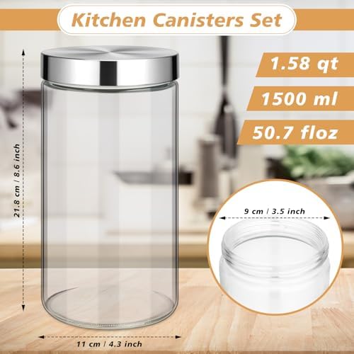 6 Pcs 50oz Clear Canisters Set for Kitchen, Glass Jars with Lids - Image 2