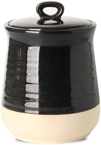 HASENSE Ceramic Kitchen Canister, 75 Oz Large Airtight Coffee Canister with Lid, Food Storage Jar for Coffee Beans, Nuts, Candy, Spices, Flour & Herbs, Farmhouse Kitchen Decor, Black by Hasense