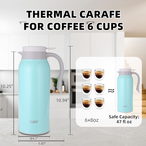 GiNT 51 Oz Stainless Steel Thermal Coffee Carafe, Double Walled Vacuum Insulated Flask, 12 Hour Heat Retention, 1.5 Liter Tea, Water, and Coffee Dispenser (Upgraded version Blue) - Image 3