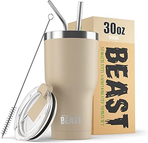 Beast 30 oz Tumbler Stainless Steel Vacuum Insulated Coffee Ice Cup Double Wall Travel Flask (Sand) by GreensSteel