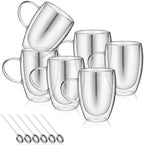 6 Pack Double Walled Glass Coffee Mugs with Handle by Unknown