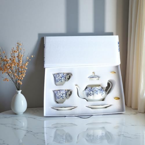 Vintage Floral Porcelain Bone China Tea Set - 1 Teapot, 2 Cups & Saucers with Gold Trim, Includes 2 Spoon, 22oz Floral Ceramic Teapot (Suitable for 1 to 3 people) (China Flower) - Image 4