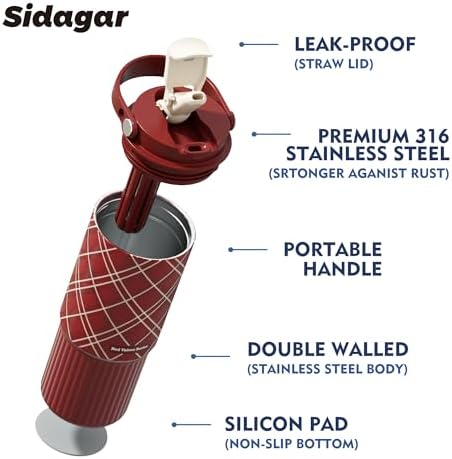 26 oz Insulated Stainless Steel Tumbler with Straw & Handle Plaid - Image 4