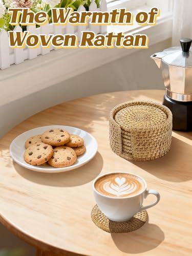 Handmade Rattan Coasters Set of 8 with Holder, Farmhouse Home Decor - Image 2
