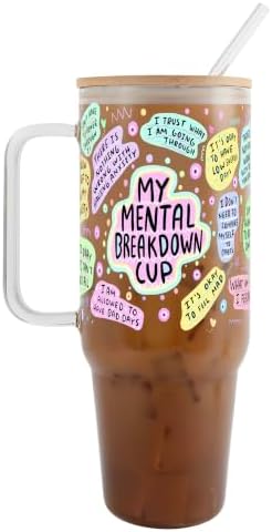 Sip-Sip Hooray! Mental Health Affirmations 40oz Glass Tumbler with Lid by Sip-SipHooray
