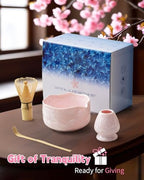 Natural Crystal Flower Matcha Set - 4 Pcs Food Grade Matcha Kit with Spouted Bowl, Matcha Whisk, Scoop and Chasen Holder - Matcha Tea Ceremony Gift for Matcha Lovers (Sakura Whisper) - Image 6