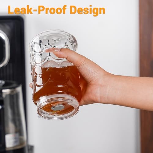 Jiuchen 4-Pack 18oz Borosilicate Glass Cups with Leakproof Lids & Straws,Multi-Use Tumblers for Office and Home - Iced Coffee, Smoothies, Cocktails, Juice, Iced Tea & Protein Shakes, Dishwasher Safe - Image 6