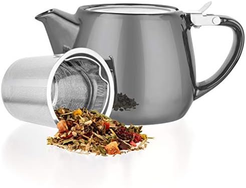 Tealyra - Pluto Porcelain Small Teapot Grey - 18.2-ounce (1-2 cups) - Unique Finish - Stainless Steel Lid and Extra-Fine Infuser To Brew Loose Leaf Tea - 540ml by Tealyra