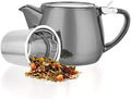 Tealyra - Pluto Porcelain Small Teapot Grey - 18.2-ounce (1-2 cups) - Unique Finish - Stainless Steel Lid and Extra-Fine Infuser To Brew Loose Leaf Tea - 540ml by Tealyra