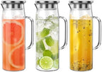 3 Sets Glass Pitcher with Lid, 50 oz / 1500 ml Water Carafe with Handles Hot Cold Beverage Water Jar Glass Jug (Stainless steel lid) by Quald