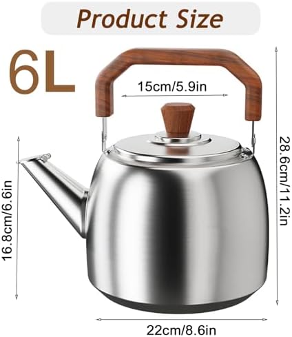 316 Stainless Steel Whistling Water Kettle for Stove Top, Large Capacity Tea Kettle with Handle, Hot Water Fast to Boil Tea Pot, Classic Kitchen Stovetop Kettle(6L/6.3 Quarts, Matte) - Image 3