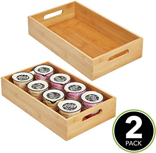 mDesign Wide Bamboo Kitchen Cabinet & Fridge Drawer Organizer Tray - Storage Bin with Handles for Cutlery, Serving Spoons, Cooking Utensils, Appliances - Echo Collection, 2 Pack, Natural Wood - Image 2