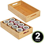 mDesign Wide Bamboo Kitchen Cabinet & Fridge Drawer Organizer Tray - Storage Bin with Handles for Cutlery, Serving Spoons, Cooking Utensils, Appliances - Echo Collection, 2 Pack, Natural Wood - Image 2