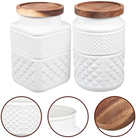 2pcs White Glass Storage Jars with Wooden Lid, 1800ml - Image 6