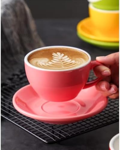 Ceramic Cappuccino Cup and Saucer Set, 8oz Thickened Latte Mug for Coffee Art, Professional Barista Style Drinkware for Home Office Cafe - 250ml (Blush Pink) - Image 2