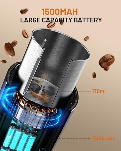 CEVING Hands-Free Blade Coffee Grinder, Cordless Coffee Mill with 5-30S Adjustable Grinding, Triple-Lock Safety & 1500mAh Rechargeable Battery with Removable Bowl, Portable for Camping, Travel, etc. - Image 4