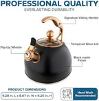 Viking 3-Ply Stainless Steel Tea Kettle, 2.6 Quart Stovetop Hot Water Pot with Tempered Glass Lid, Ergonomic Handle, Induction Ready, Matte Black and Copper - Image 6
