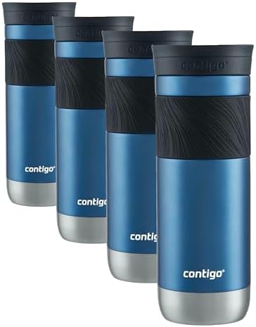 Contigo Byron Vacuum-Insulated Stainless Steel Travel Mug,20oz - Leak-Proof Lid,BPA-Free,Blue Corn - Perfect Reusable Cup for Coffee or Water; hot and cold beverage holder,(Pack of 4) by Contigo
