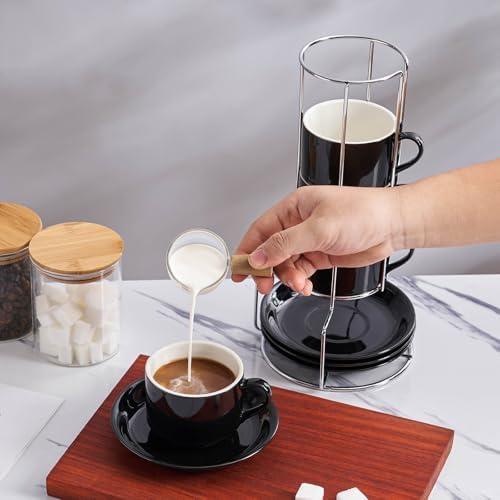 8 Ounce Stackable Cappuccino Cups with Saucers and Metal Stand - Image 3
