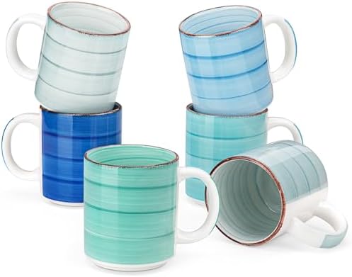 vancasso Bonita Ceramic Coffee Mug Set of 6,16 Oz Coffee Cups with Large Handle for Tea,Latte,Cappuccino,Milk,Cocoa,Dishwasher&Microwave Safe(Blue) by vancasso
