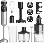 6 in 1 Professional Immersion Blender, Heavy Duty Hand Blender with 12-Speed & 10 Attachments, 20OZ Food Chopper, Whisk, Potato Masher, Juicer, Milk Frother Electric Handheld Mixer by LightUpLife