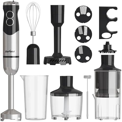 6 in 1 Professional Immersion Blender, Heavy Duty Hand Blender with 12-Speed & 10 Attachments, 20OZ Food Chopper, Whisk, Potato Masher, Juicer, Milk Frother Electric Handheld Mixer by LightUpLife