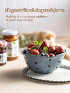 Gomakren Ceramic Berry Basket Set of 2, Elegant Fruit Bowl with Holes for Kitchen Counter & Pour Over Coffee Dripper, Single-Hole Cone Brewer - Image 4