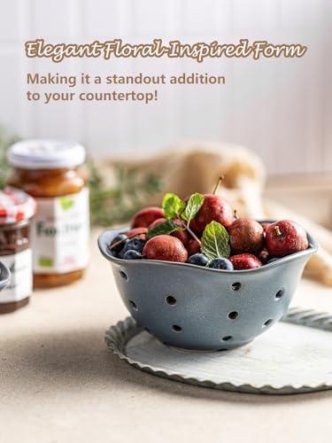 Gomakren Ceramic Berry Basket Set of 2, Elegant Fruit Bowl with Holes for Kitchen Counter & Pour Over Coffee Dripper, Single-Hole Cone Brewer - Image 4