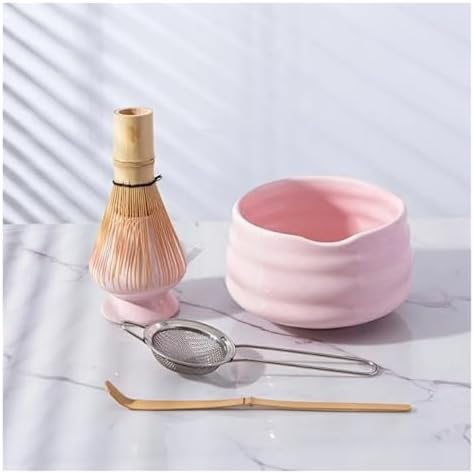 5 Pcs Pink Ceramic Matcha Bowl And Whisk Set Includes And Holder Scoop Sifter Tea Ceremony Kit - Image 2