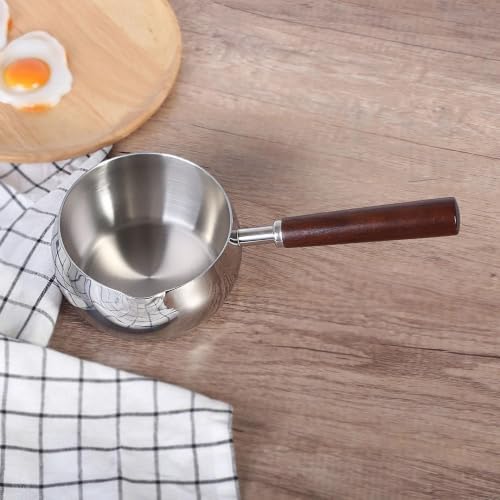 IMEEA 27oz Milk & Butter Warmer Pot Stainless Steel Saucepan Wooden Handle - Image 6