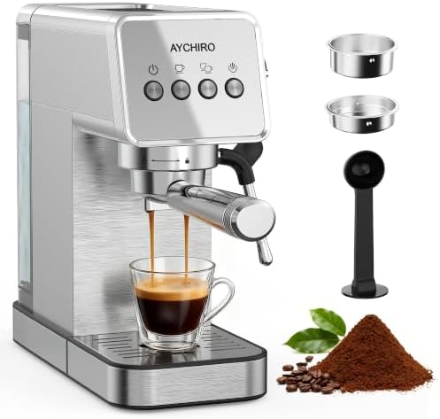 AYCHIRO 20 Bar Espresso Machine, Semi-Automatic Espresso Maker with Milk Frother Wand, Compact Stainless Steel Coffee Machine for Latte & Cappuccino, 37.2 oz Removable Water Tank by AYCHIRO