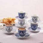 KARACA Peyker Turkish Coffee Cup Set for 6 People - 12 Piece Cups with Saucers - Small Bone China Espresso Set - Ideal for Serving Greek, Arabic Coffee (2.8 fl oz) by Karaca