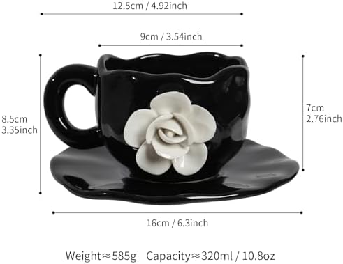 Cute Ceramic Coffee Cups, Unique Fancy Tea Cups with Saucer, 11OZ for Cappuccino Latte Milk (Pack of 2) - Image 2