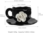 Cute Ceramic Coffee Cups, Unique Fancy Tea Cups with Saucer, 11OZ for Cappuccino Latte Milk (Pack of 2) - Image 2
