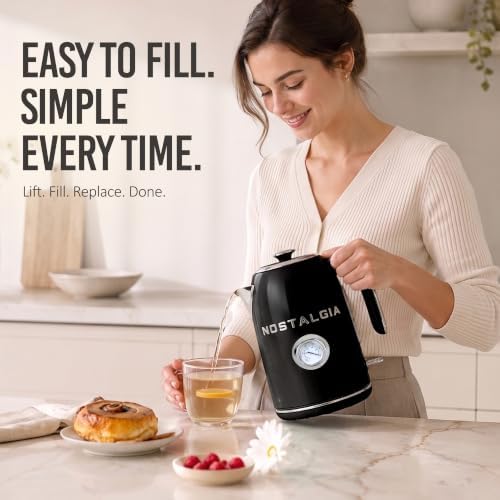 Nostalgia Retro Electric Kettle,1.7L Enamel-Coated Stainless Steel - Black - Image 4
