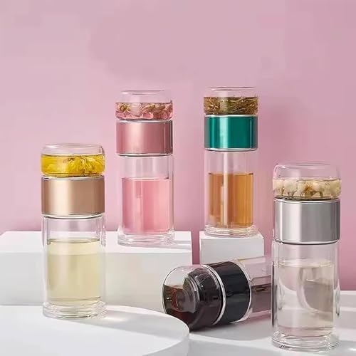 Double Glass Tea Infuser Bottle with Filter & Lid, 3-in-1 Smart Tea Infuser,Portable 3-in-1 Tea Maker for Loose Leaf, Hot or Cold Ready. (Pink,420ml) - Image 3