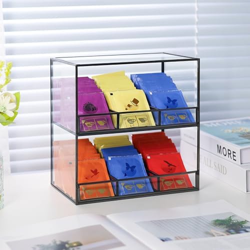 REDHUGO Glass Tea Bag Organizer, 2-Tier Tea Bag Holder for Counter, Black - Image 2